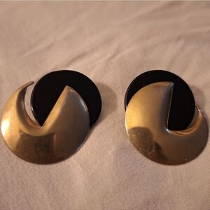 Gold Tone and Black Circular Earrings